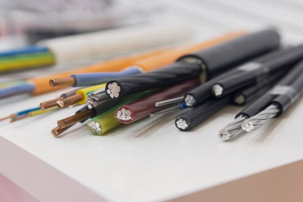 Samples of power electrical cables in the showroom. Industry
